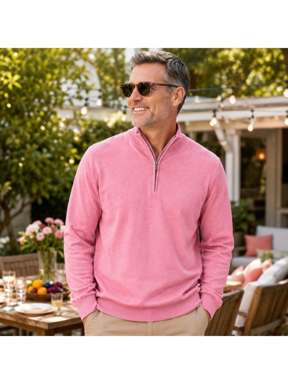 Report Collection Mens 2XL Sweater Pink 1/4 Zip Mock Neck Cotton Pullover Knit